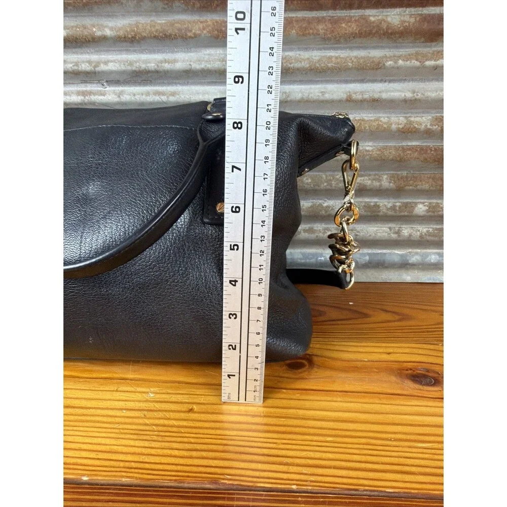 Michael Kors Hamilton Satchel Tote Leather Bag Black with Gold Lock and Chain